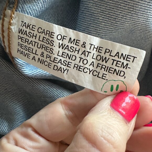 Ganni Printed Indigo Frill Collar Shirt Womens Size 44 US 14 Cottagecore Femme - Picture 11 of 13